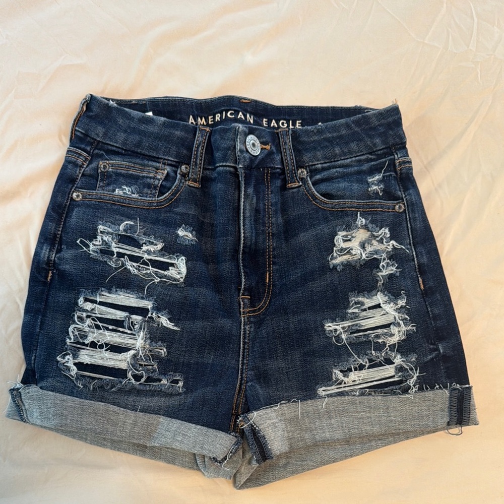 American Eagle Outfitters Blue Jean Shorts High-Waisted Distressed